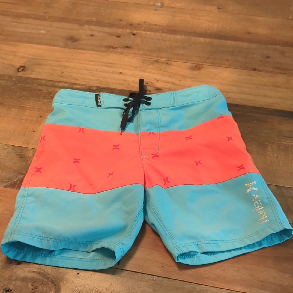 Hurley Boys  Sz 5 Youth Aqua and Coral Boardshorts